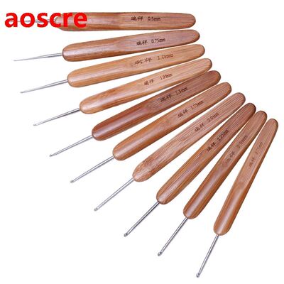 10pcs Bamboo Handle Craft Needle Home Use Crochet Hooks Set