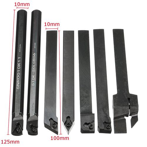 7Pcs 10mm Shank Lathe Turning Tool Boring Bar Holder Kit Wit