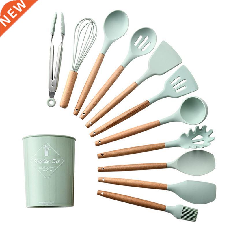 1PC Silicone Wood Turner Soup Spoon Spatula Brush Scraper Pa