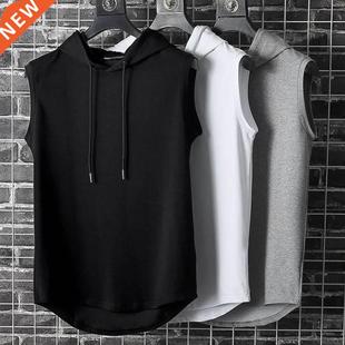 Summer Mens Muscle Hoodie Vest Sleeveless Bodybuilding Gym W