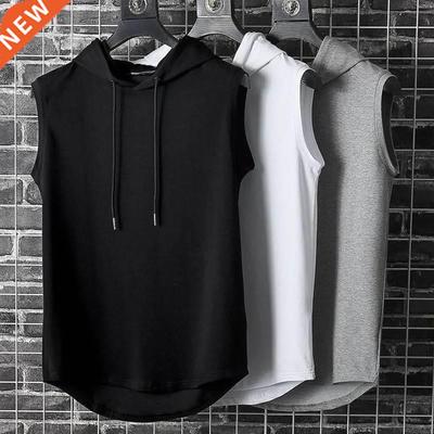Summer Mens Muscle Hoodie Vest Sleeveless Bodybuilding Gym W