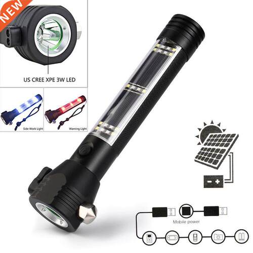 Solar Power LED Flashlight 9 in 1 Multi-Functional Safety Ha