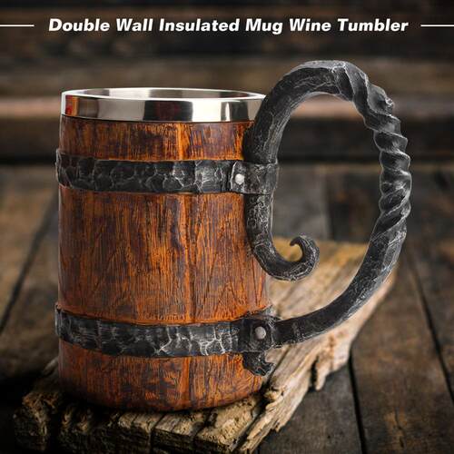 Viking Wood Style Beer Mug Simulation Wooden Brel Beer Cup