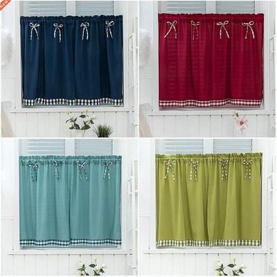 Bay Window Curtains Grid Short Curtain for Kitchen Cabinet D