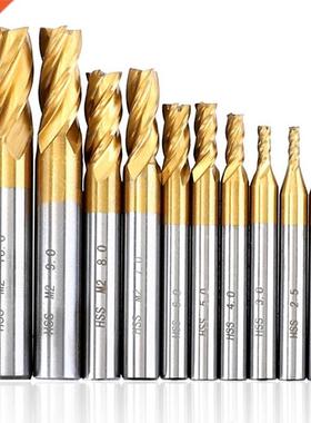 10Pcs Ttanum Coatng Mllng Cutter Set 2-10mm HSS 4 Flute