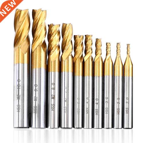 10Pcs Ttanum Coatng Mllng Cutter Set 2-10mm HSS 4 Flute