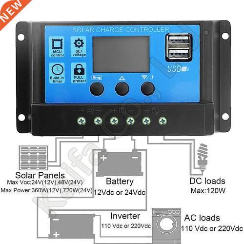 1PCS 10A 20A 0A 40A 50A 60A 12V 24V Auto Solar Charge Contr