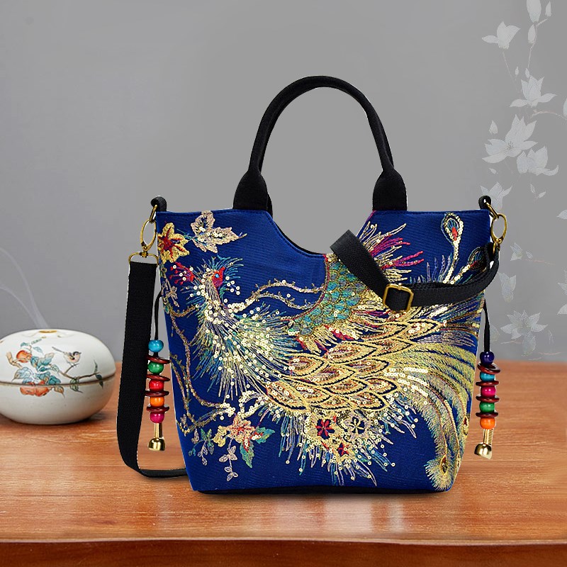 Women Shoulder Bag Peacock Ethnic Style Retro shiny fashion