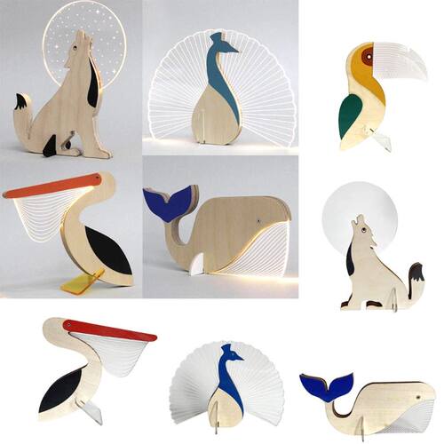 896B Cute Wooden Animal Lamps Modern Design Acrylic Wooden T