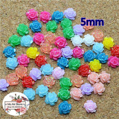 500pcs 5mm Mixed Color shiny flower resin flatback cabochon