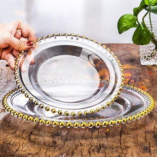European Style Gold Bead Glass Plates Dinner Dish Salad