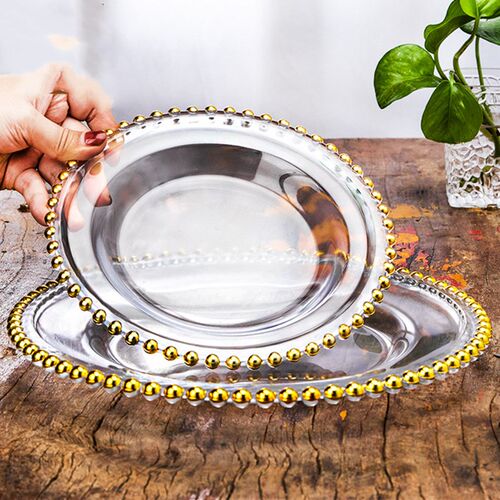 European Style Gold Bead Glass Plates Dinner Dish Salad
