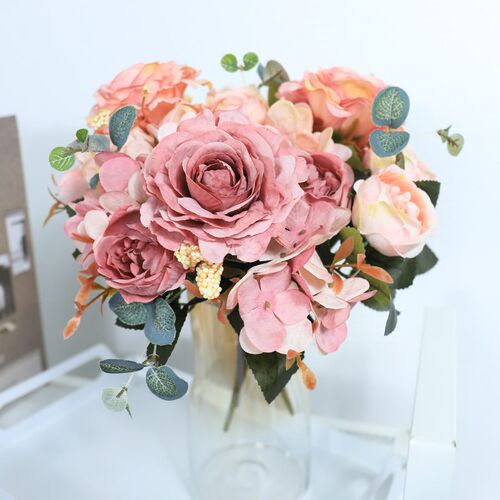Artificial Flowers Retro Silk Rose Bouquet Hydrangea Peony V