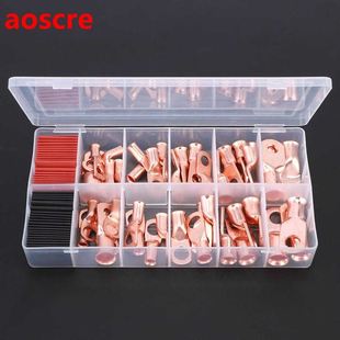 100Pcs Cable Lug Kit Brass Connector AWG Terminal + Black Re