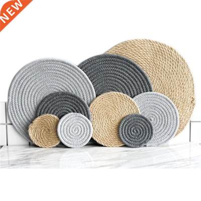 Cotton Coasters Linen Round Mats Set Insulation Coffee Pad P