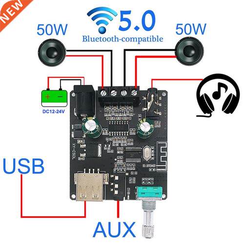 2*50W Bluetooth 5.0 Power Amplifier Class D Audio 10W~200W H