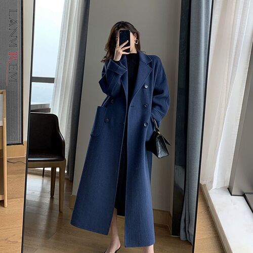 LANMREM 2021 Autumn Winter Women Woolen Coat Warm Long Lengt
