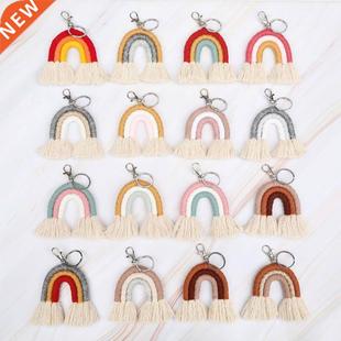 Weaving Rainbow Keychains for Women Tassel Macrame Keyrings