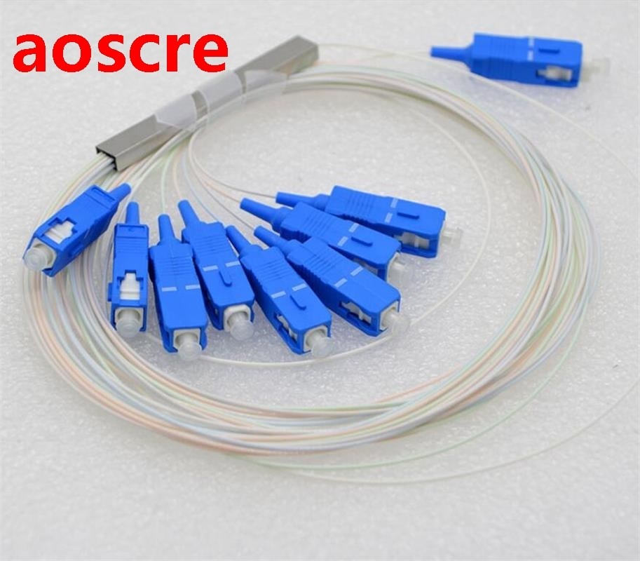 20 pcs/lot 0.9mm Steel Tube Fiber Optic PLC Splitter 1x8 SC/
