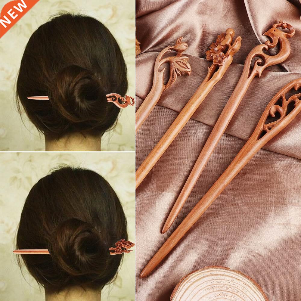 1PC Chinese Retro Style Peach Wood Carved Hairpin Handmade H