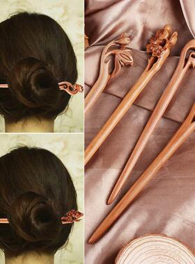 1PC Chinese Retro Style Peach Wood Carved Hairpin Handmade H