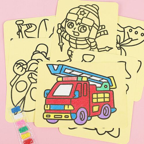 5pcs Children Crafts Colour Sand Art Pictures Drawing Paper