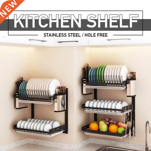 Stainless Steel Metal Kitchen Shelf Dish Drying Wall-Mounted