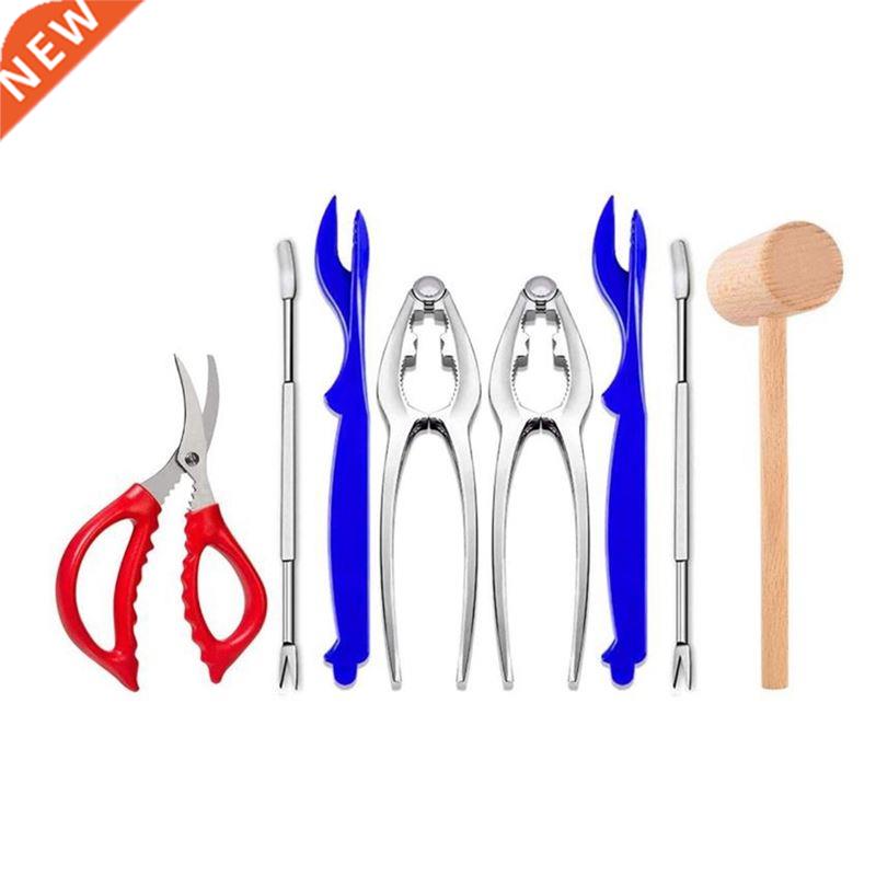8 Pcs Seafood Tools Set,ncludes 2 Crab Crackers,2 Lobster S