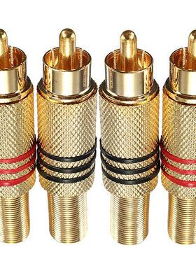 4Pcs 2Pair Gold RCA Phono Male Plug Solder Audio Video Cable