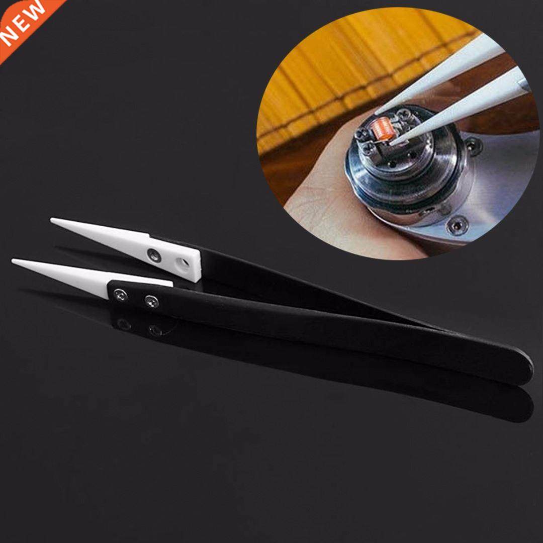 1pc black stainless steel tweezer ceramic tipped fine pointe