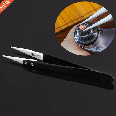 1pc Black Stainless Steel Tweezer Ceramic Tipped Fine Pointe