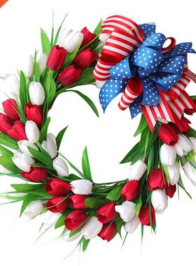 Artfcal Tulp Wreath, Summer Wreath wth Green Leaves for