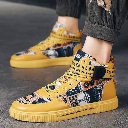 Men High Top Quality Leather Sneakers Men Buckle Design Let