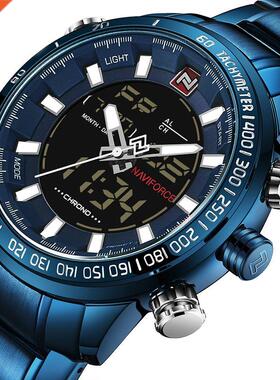 NAVIFORCE Watches Men Full Steel Quartz Digital Clock Water