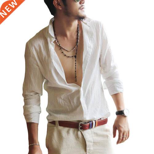 Plus Size Shirts Cotton Linen Men Shirt Long Sleeve Summer S