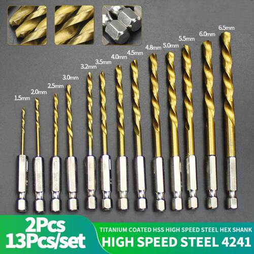 2pcs 1.5mm-6.5mm Drill Bit Set Titanium Coated HSS High Spee