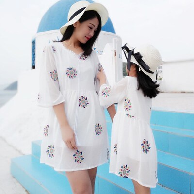 Summer Family Matching Outfits Mother Daughter Dress Fashion