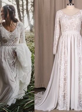 Hippie Beach Boho Elopement Photoshoot Wedding Dress V Neck