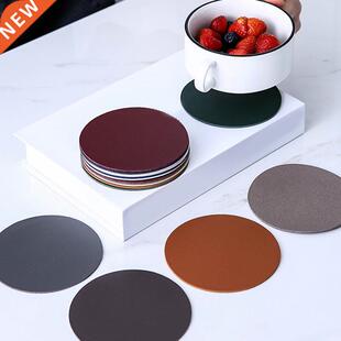 6pcs Drink Coaster PU Leather Placemat Heat Insulation Table