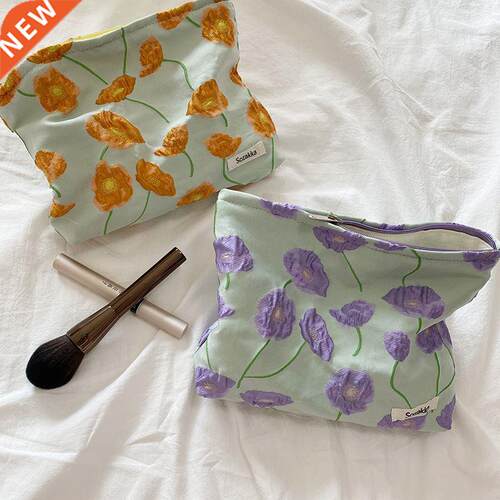 1pc Fashion Relief Flowers Print Cosmetic Bag Washing Bag L