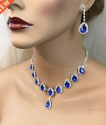 ndy Blue Water Drop Rhinestones Women's Necklace With Si