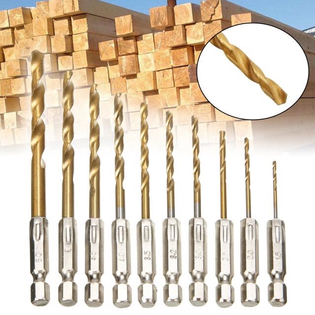 10PCS 1.5-6.0mm HSS Titanium Coated Twist Drill Bit Set Wood