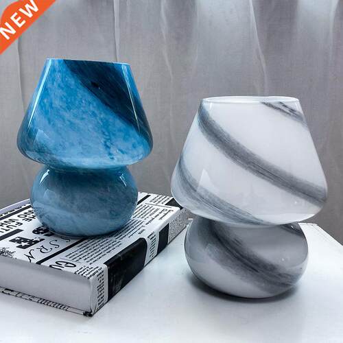 Dimming Mushroom Table Lamp Striped Glass Translucent , 7.48