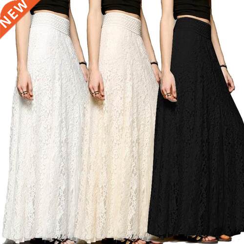 Fashion Women High Waist Stchy Lace Long Skirts Summer Casua