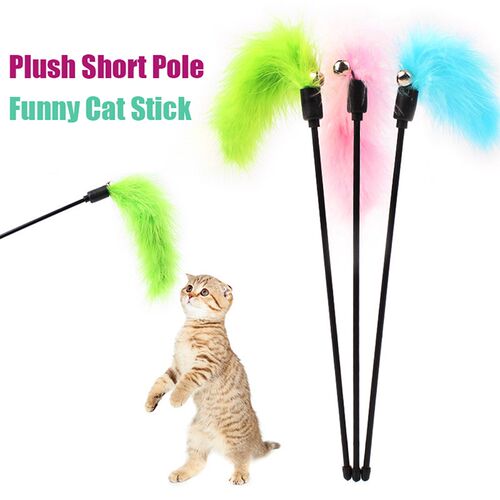 Pet Cat Toy Kitten Teaser Stick Interactive Wand Funny Feath