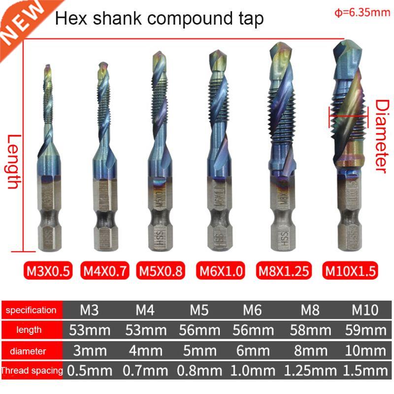 6 Pcs Hex Shank Sets HSS Metric Thread Tap Hand Drill Bits S