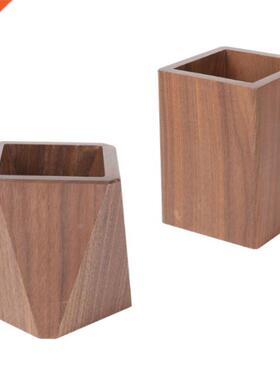 Retro Cube-shaped Pen Organier Holder Diamond-shaped Walnut