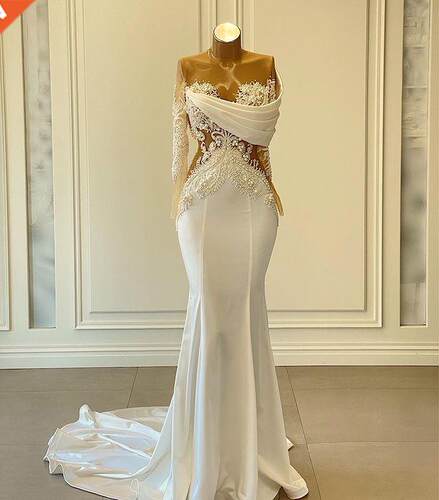 Illusion Long Sleeve Mermaid Prom Pageant Dresses 2022 Sheer