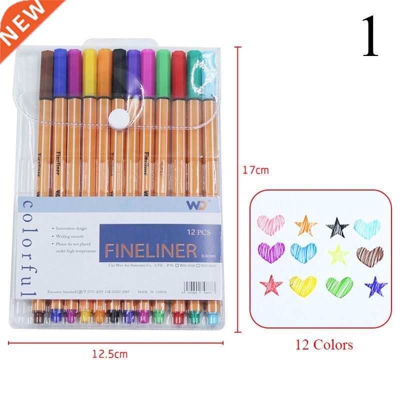 12 Colors Micron Liner Marker Pens 0.38mm Fineliner Color Pe