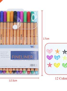 12 Colors Micron Liner Marker Pens 0.38mm Fineliner Color Pe